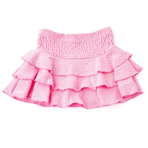 Pink Eyelet Girls Smocked Ruffle Skirt 3t-14