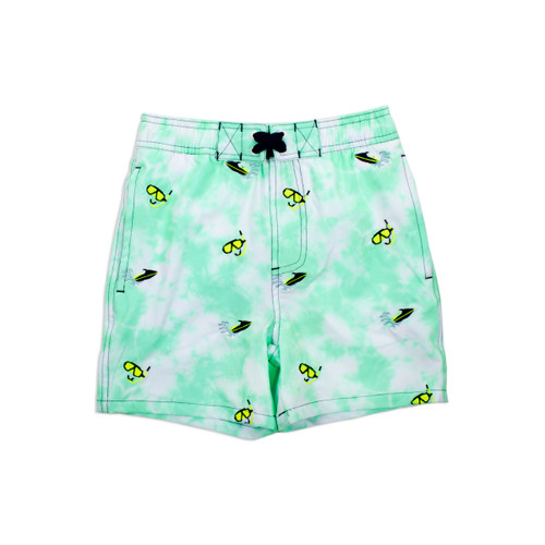 Toddler Boys - Mint Tie Dye with Embroidered Snorkels & Jet Skis - 4 Way Stretch Swim Trunks