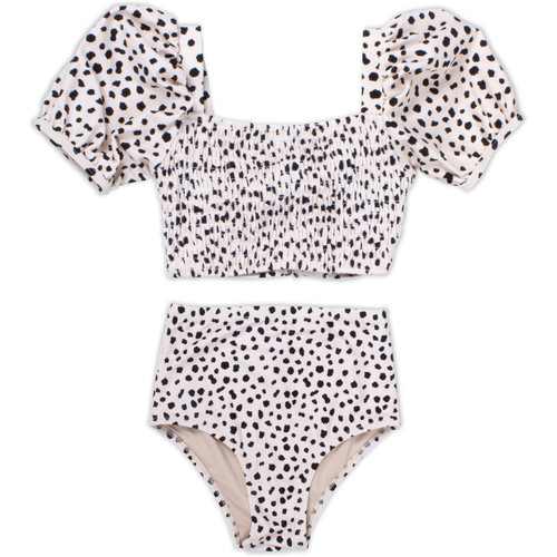 Two Piece High Waist Smocked Bikini Girl's 3-10 Dalmatian Leopard 