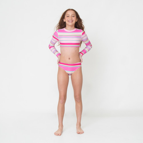 Teen Girl Monogram Rainbow Cropped Short Sleeve Crop Rash Guard Tween Swim  Suit Set Personalize Stripe Ruffle Butt Match Sibling Sister -  Hong  Kong