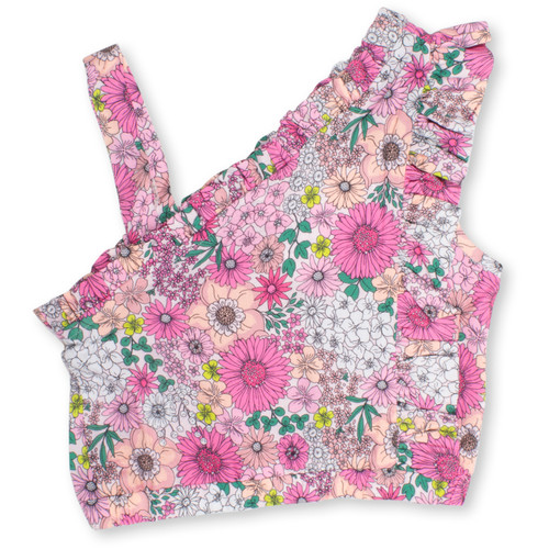 Shade Critters One Shoulder Top  Girls 5-14 Mod Floral Pink