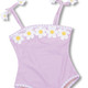 Detail of Shade Critters Crochet Lavender Daisy Girls One Piece Swimsuit 6m-8