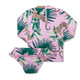 Detail of Shade Critters Tropical Leopard Girls Two Piece Rashguard Cute Swim Set.