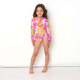 Image of Shade Critters Blooming Hibiscus Girls One Piece Long Sleeve Swimsuit Sun Protective