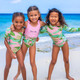 Lifestyle  Image of Cabana Palms Girls Shimmer Puff Sleeve Cut Out One Piece Swimsuit 4-14