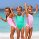 Detail of Pink Girls Crinkle Textured One Shoulder One Piece Swimsuit 3-14