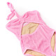 Detail of Pink Girls Crinkle Textured Halter Cut Out One Piece Swimsuit 7-14