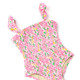 Detail of Fresh Floral Pink Crochet Trim Smocked One Piece Swimsuit 6m-10