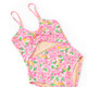 Detail of Fresh Floral Pink Crochet Trim Monokini Swimsuit 4-14