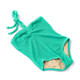 Front view on model of Shade Critters Swimsuit Green Girls Crinkle Textured Halter One Piece Swimsuit 4-14