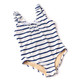 Detail of Nautical Stripe Girls Lace Up One Piece Swimsuit 3-10