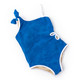 Detail of Royal Blue Floral Girls Textured Cut Out Daisy One Shoulder One Piece 2-10