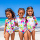 Vacation Shade Critters Watercolor Floral Girls Puff Sleeve Cut Out One Piece Swimsuit 4-14