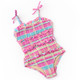 Detail of Summer Plaid Girls Ruffle Smocked One Piece Swimsuit 6m-10