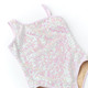 Detail of Light Pink Girls Daisy Sequin One Shoulder One Piece Swimsuit 3-10