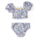 Detail of Shade Critters Flower Power Purple 2pc Smocked Puff Sleeve Two Piece Swimsuit 2-10
