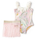Alternative view of Shade Critters Pink & Green Metallic Girls Hula One Piece & Skirt Swim Set 3t-10 2-10