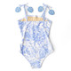 Children's Bathing Suit By Shade Critters Tropical Blues Girls Smocked One Piece Swimsuit 6m-10