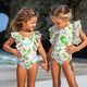 Hibiscus Botanical Pink Girls Tulle Sleeve One Piece Swimsuit 6m-6