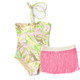 Cute Swimwear by Shade Critters Palm Beach Leopard Girls Halter One Piece & Fringe Skirt Swim Set 4t-14
