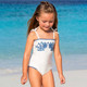 Best Kids Swimwear Brand Shade Critters White & Navy Girls Embroidered One Piece Swimsuit 6m-10