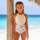 Retro Floral Girls Halter Top One Piece Swimsuit  4t-14