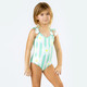 Front View of Striped Mint Daisy Magic Sequin 1PC Swimsuit