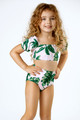 picture of SG06B-159 -high waist puff sleeve bikini - pink palm