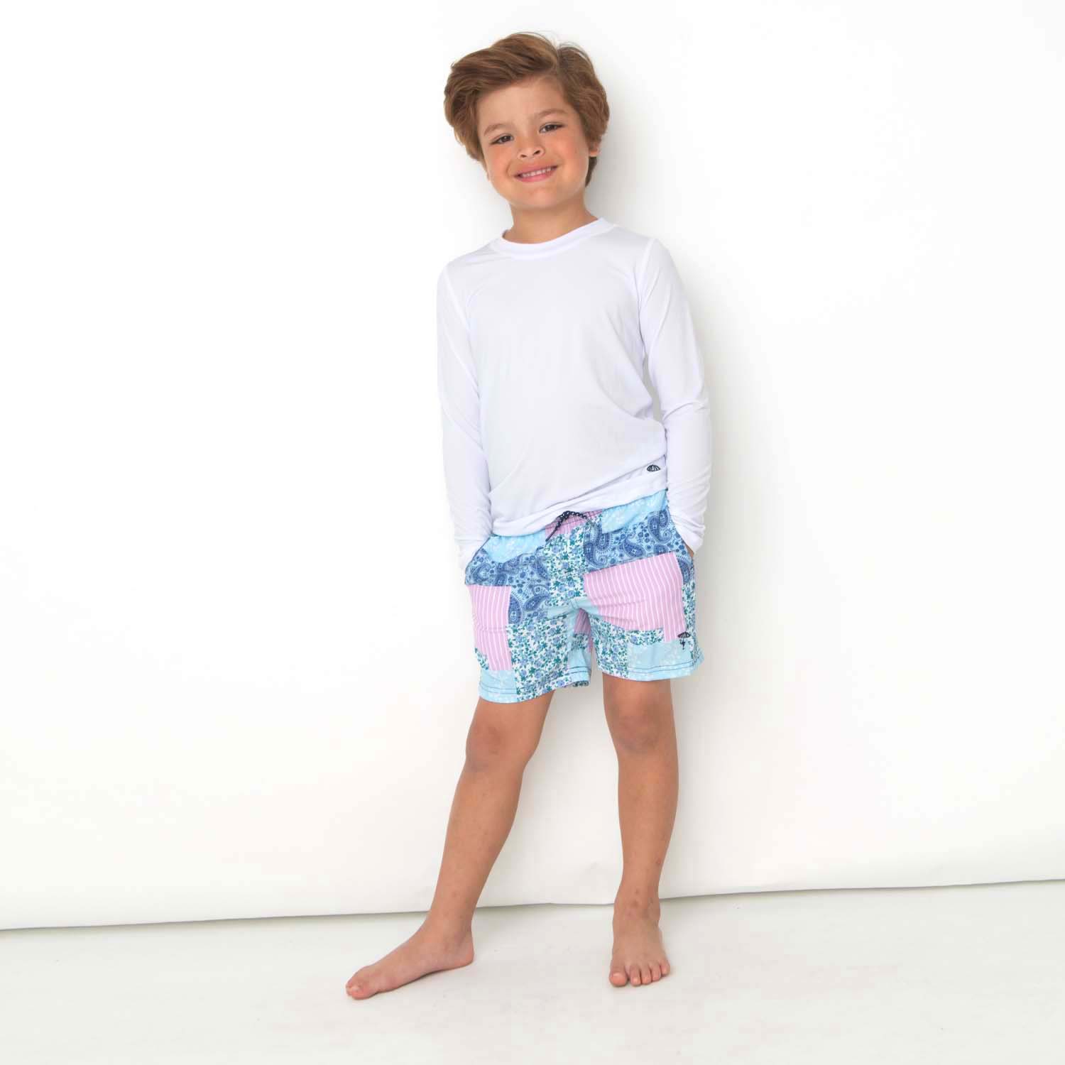 Floral Patchwork Boys 4 way Stretch Swim Trunk 6m-10 - Shade Critters