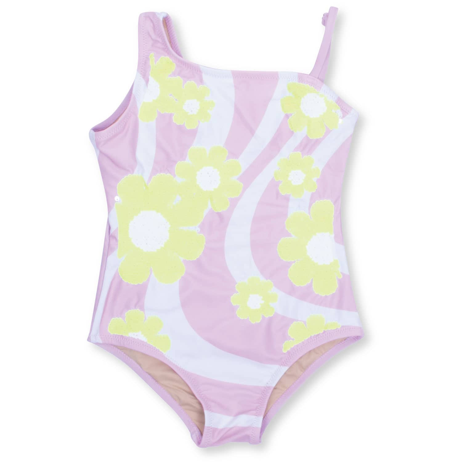 Hibiscus Stripe Sequins Girls One Piece Swimsuit 3-10 - Shade Critters