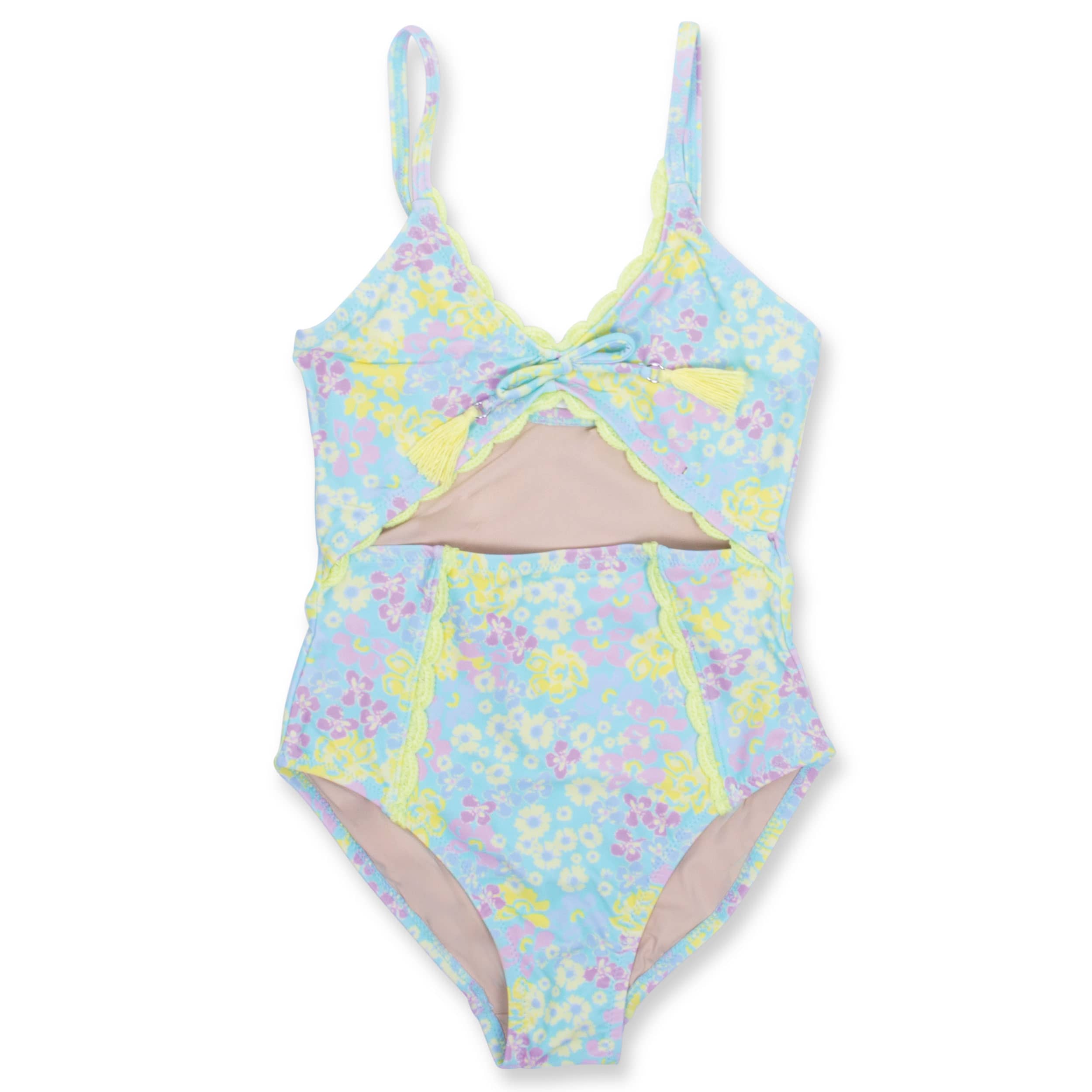 GIRL'S GARDEN FLORAL BRAIDED STRAP SWIM SUIT