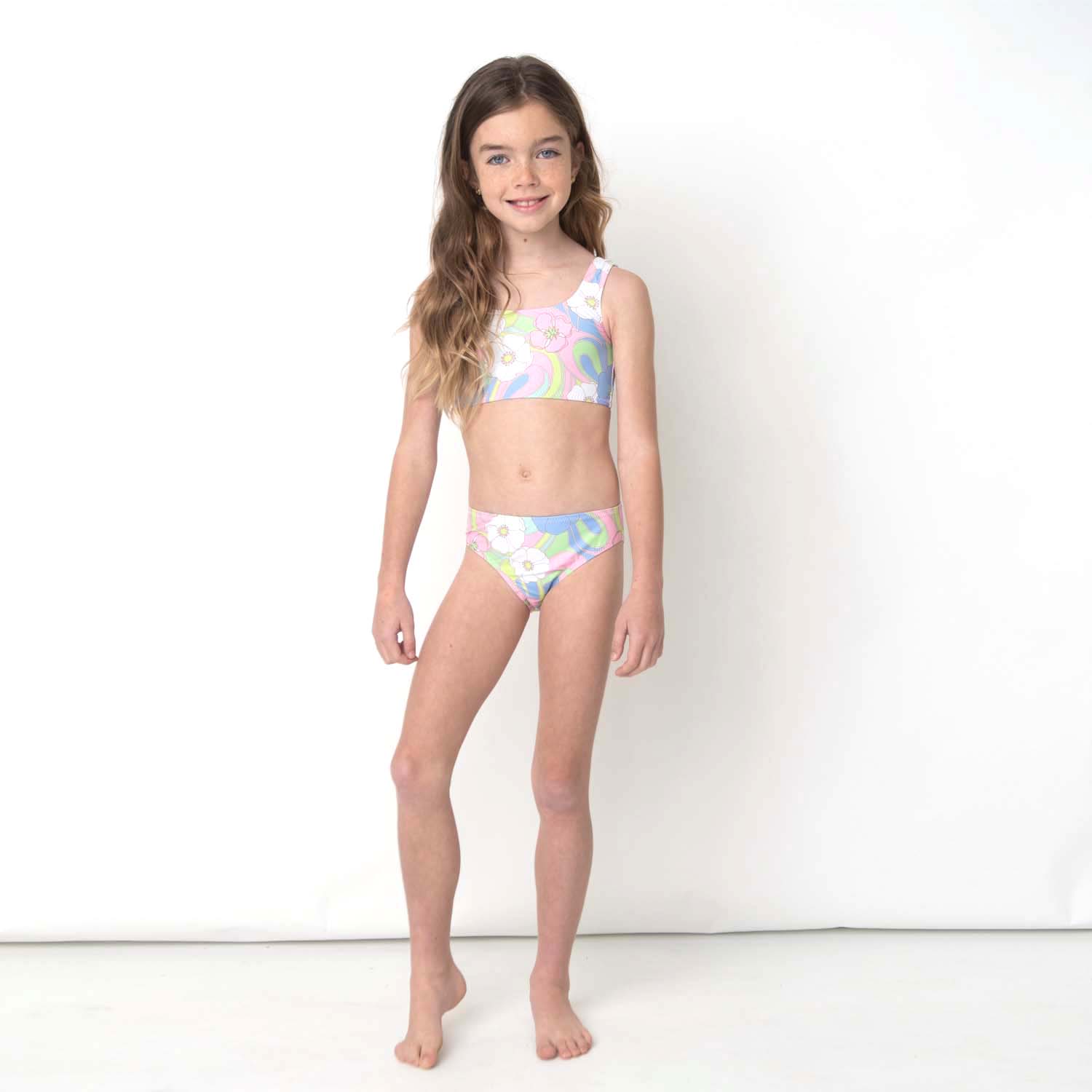 Girls's Swimsuit Three Piece Rainbow Bikini Swimsuit For 6 To 14