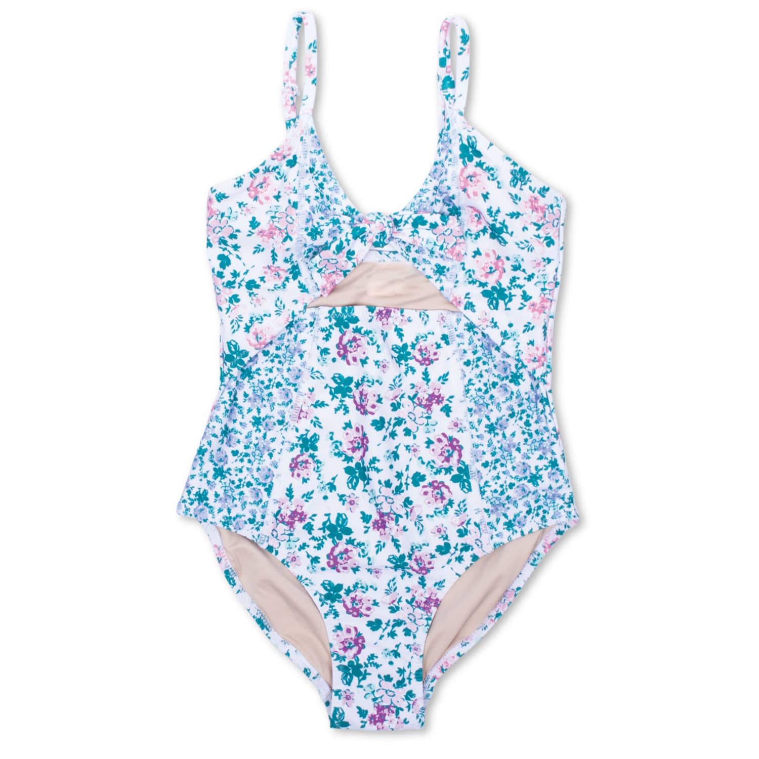 Blue Floral Patchwork Girls Monokini Swimsuit 4-14 - Shade Critters