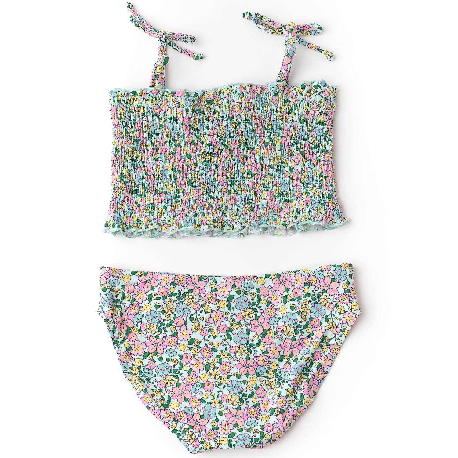 Mint Ditsy Floral Smocked Bikini 4-14 - Shade Critters