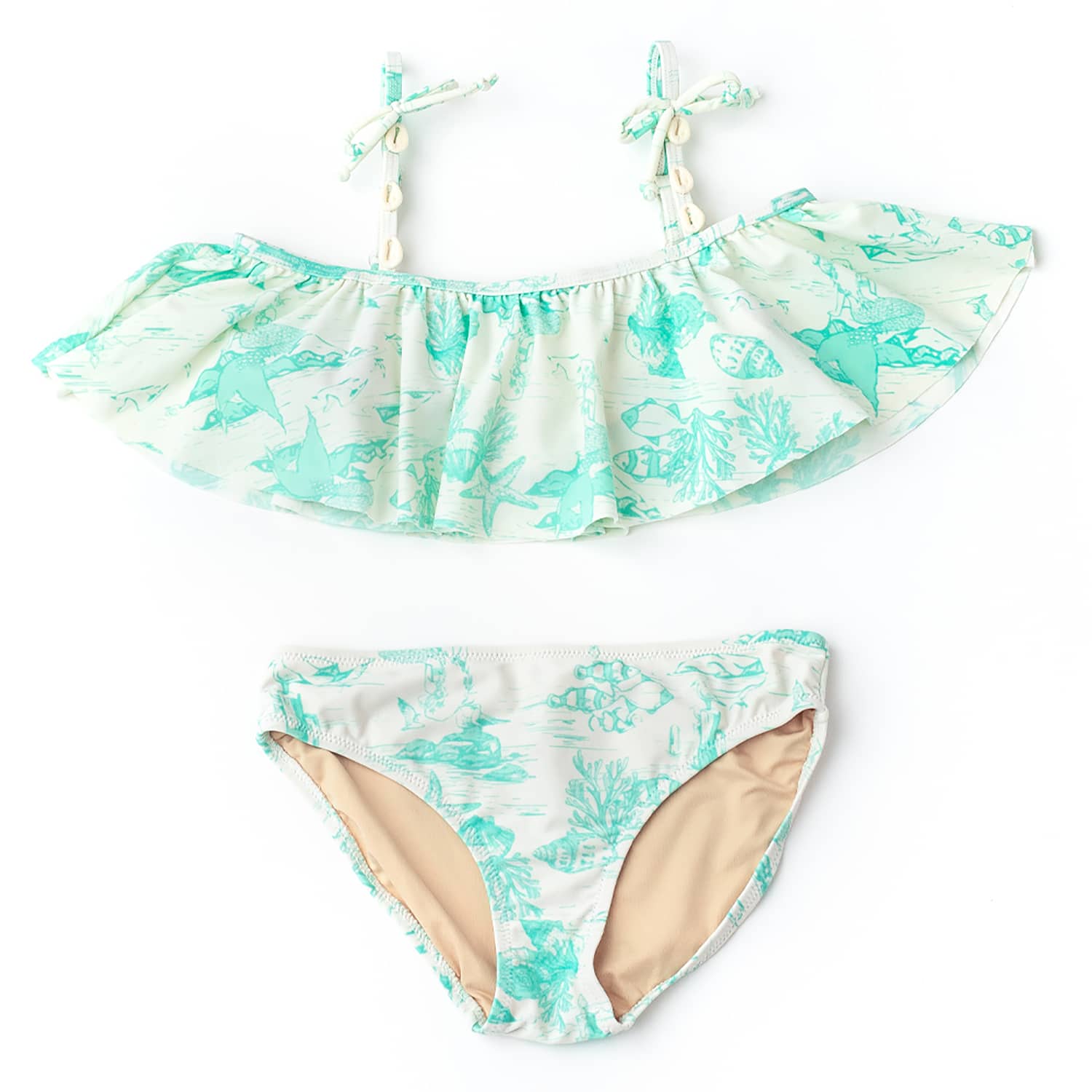 Mermaid Toile Shell Trimmed Ruffle Off the Shoulder Bikini 7-14 - Shade ...