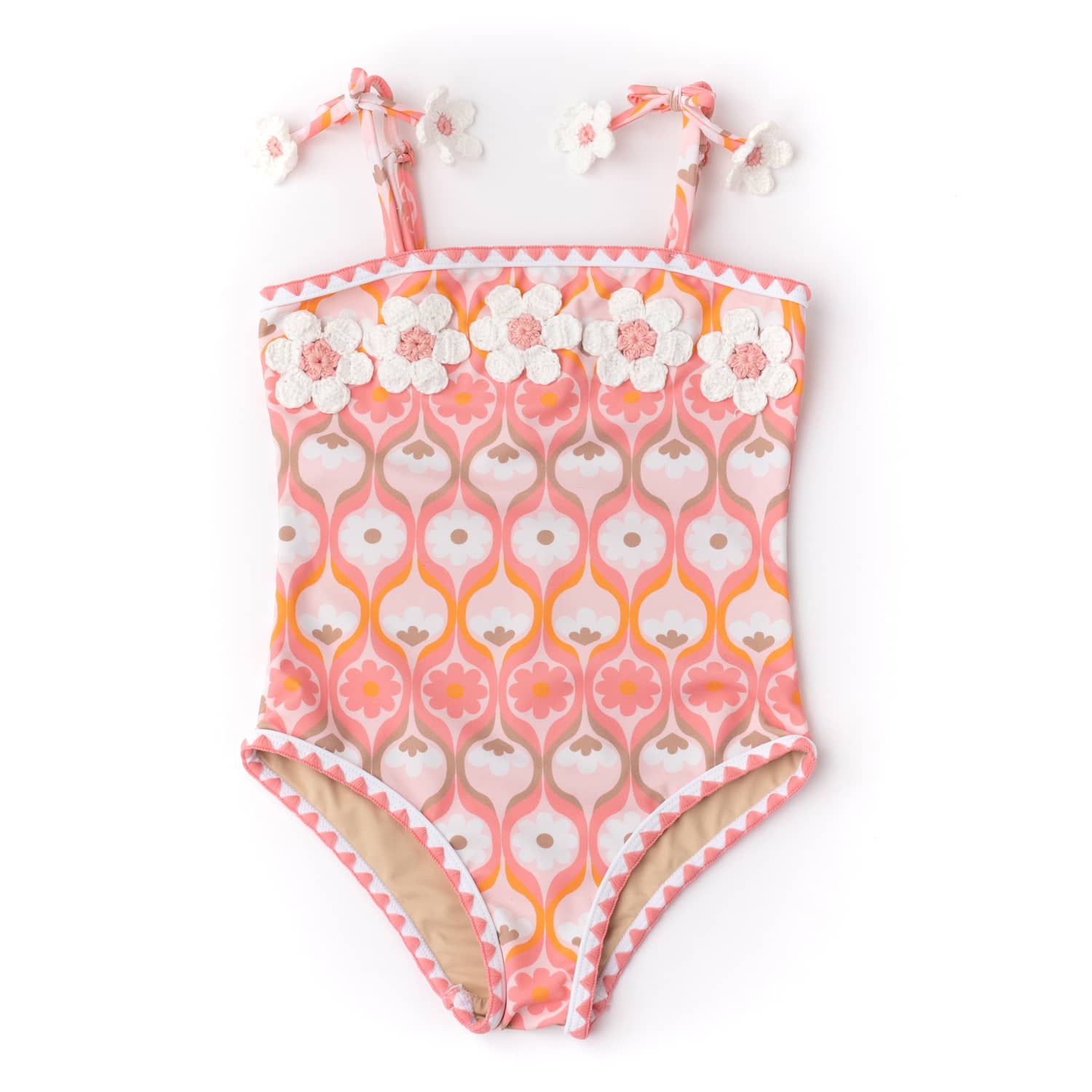 Crochet Lavender Daisy Girls Halter One Piece Swimsuit 2-14