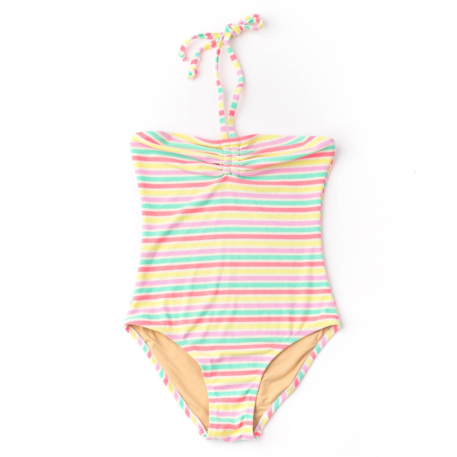 Sunny Stripe Girls Terry Halter One Piece Swimsuit 4-14 - Shade Critters