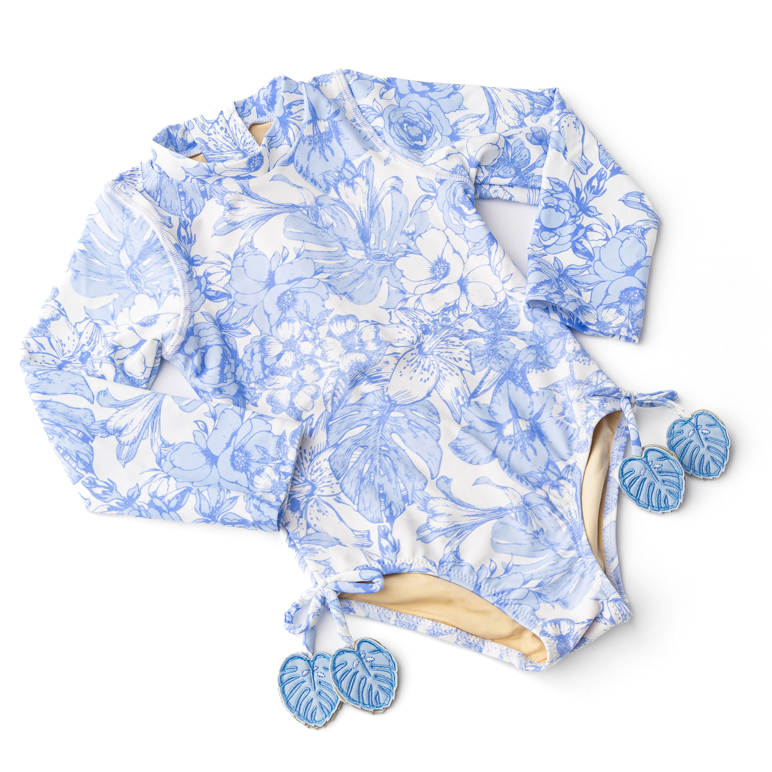 Tropical Blues Girls Long Sleeve One Piece Swimsuit 6m-10