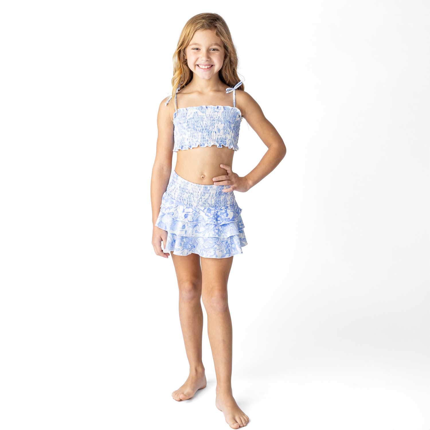 Tropical Blues Smocked Ruffle Active Skirt 3-14 - Shade Critters