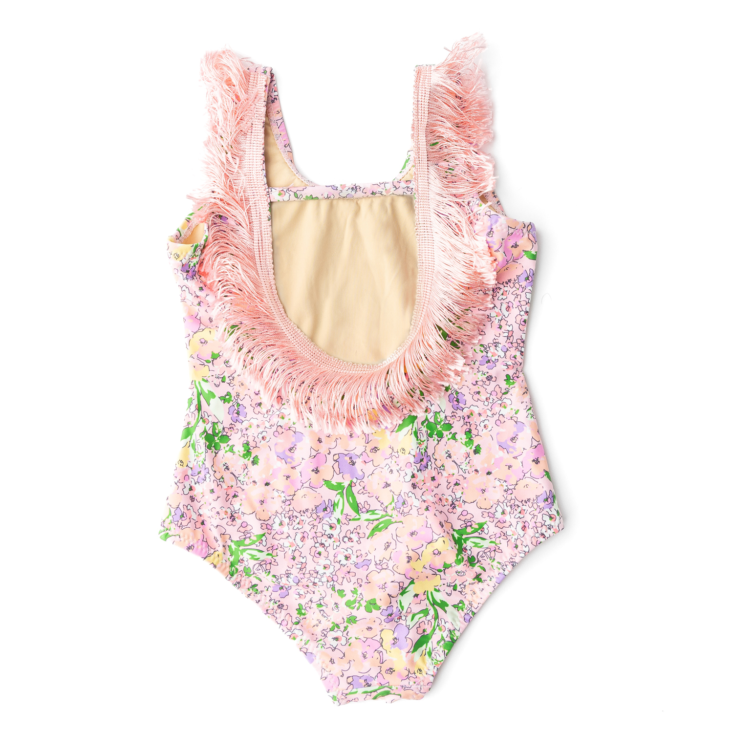 Petal Pink Girls Fringe Back One Piece Swimsuit 6m-14