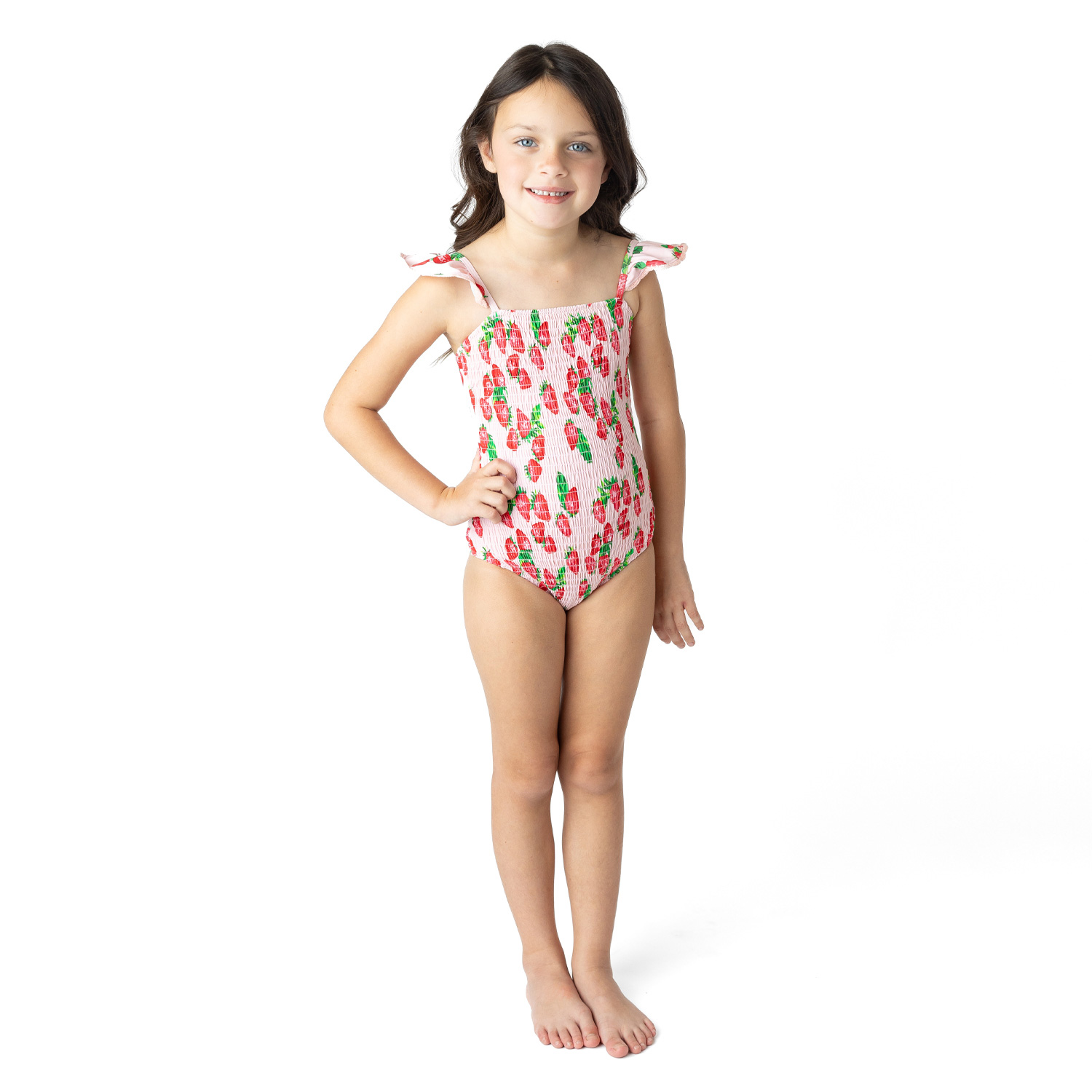 Strawberry Bliss Girls Crochet Trim Smocked One Piece Swimsuit 6m