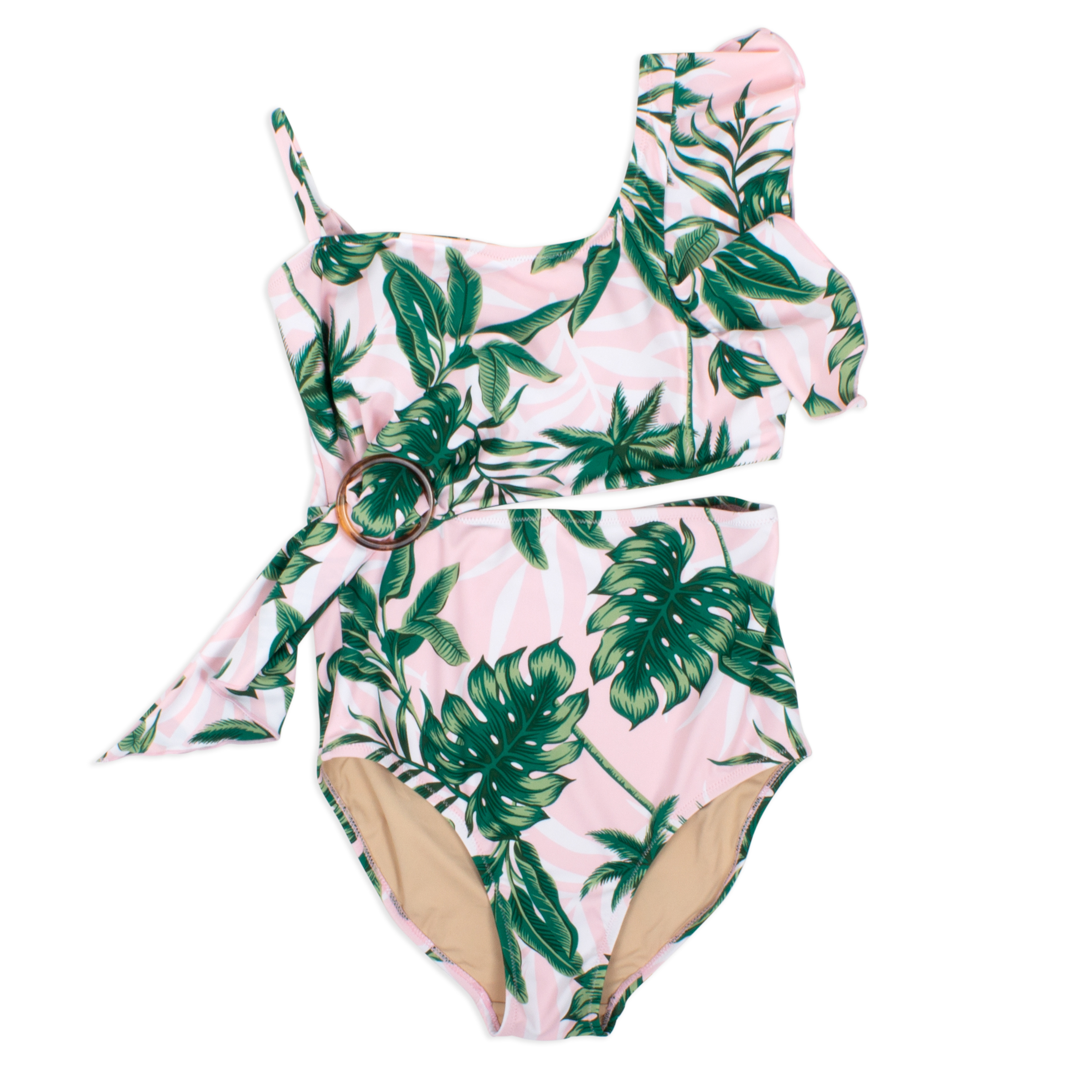 Two Piece Full Coverage Modest Swimsuit - M2229 Palm Tree Getaway /  Multicolored