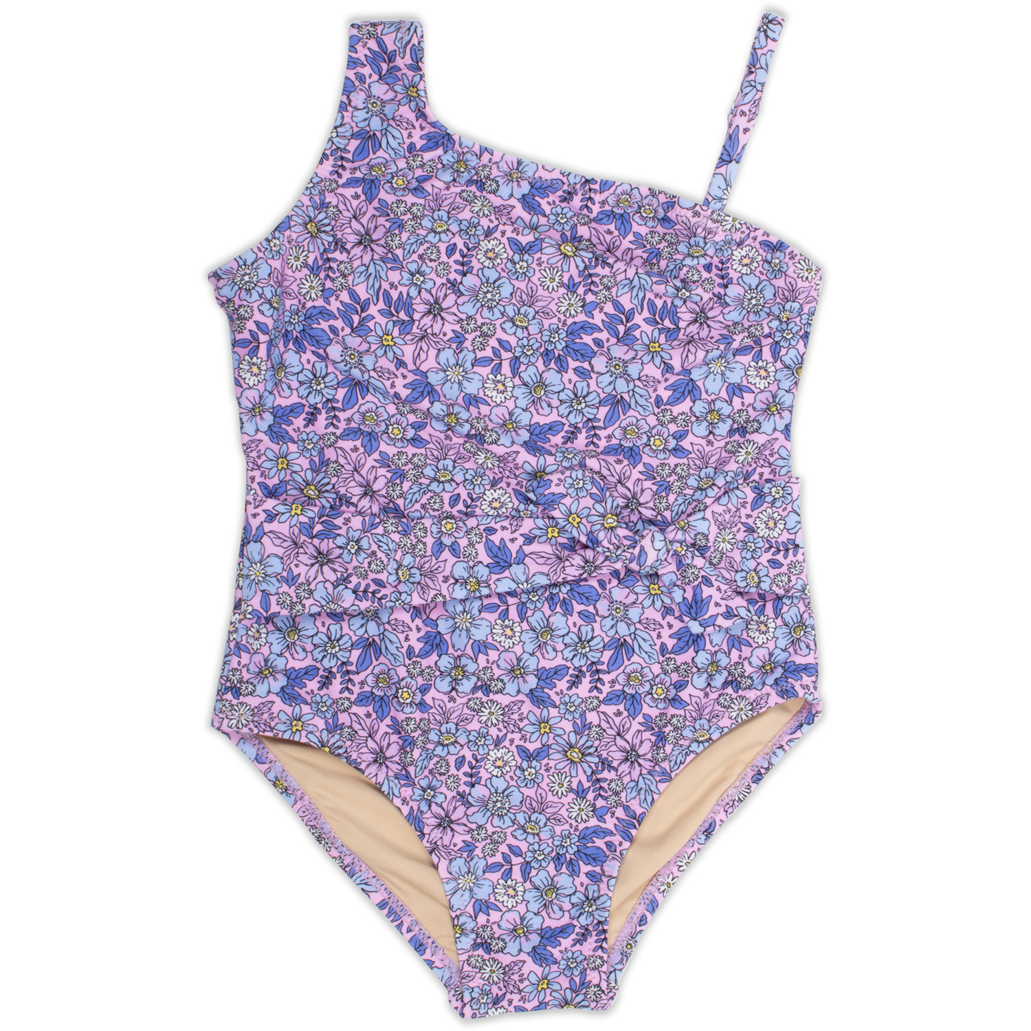 Blue Floral Patchwork Girls Cutout One Piece Swimsuit 2-10 - Shade Critters