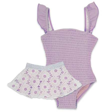 Lilac Daisy Smocked w/tutu Girls One Piece Swimsuit 6m-10