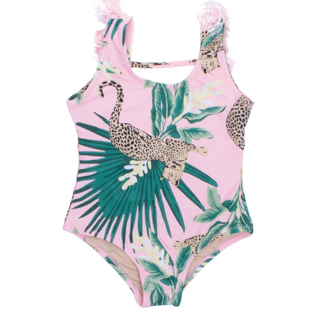 Tropical Leopard Fringe Back Girls One Piece Swimsuit 6m-14 - Shade ...