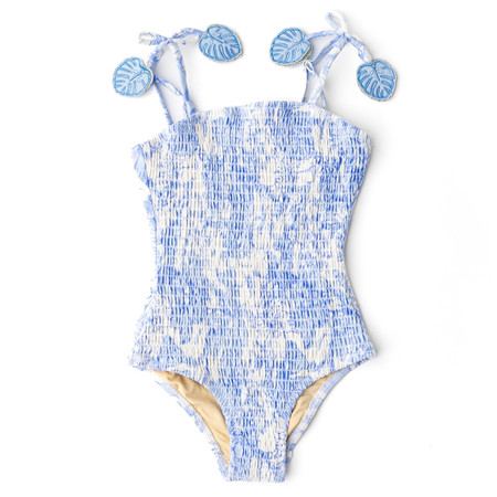 Tropical Blues Girls Smocked One Piece Swimsuit 6m-10