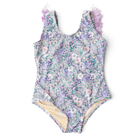 ミニマムジーク　fuzzy Flower Power Purple Fringe Back One Piece Swimsuit 6m-14