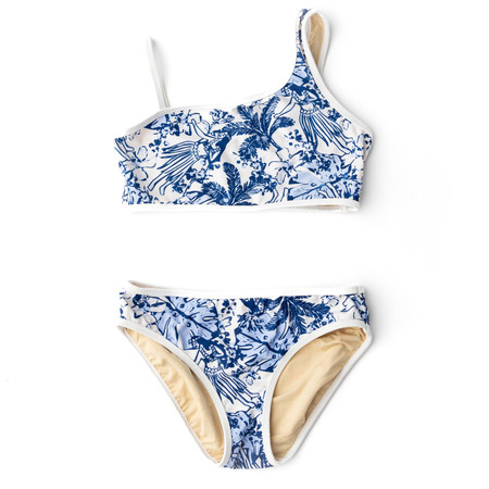 あおい☆Tightrope BrownSugar Swimming set Tiki Tides Girls One Shoulder Two Piece Swimsuit 4t-14