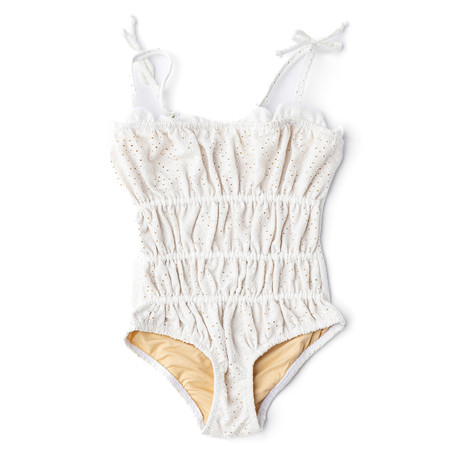 White Eyelet Girls Smocked One Piece Swimsuit 6m-10 - Shade