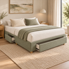 3 Drawer Storage Bed Style 4 in sage upholstery — styled colour visualisation; confirm fabric sample